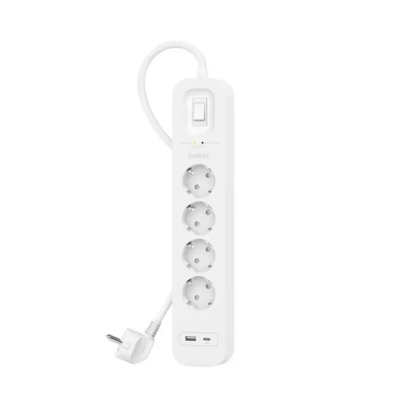 Ylijännitesuoja Belkin SRB001VF2M-V2 — 4 pistorasiaa, USB-C- ja USB-A-liitännät, 2 m kaapeli