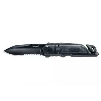 Taistelu-/taktinen veitsi Walther 5.0728 — Spear-Point, ruostumaton terä 9,5 cm, kokonaispituus 22,3 cm, musta