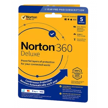 Norton 360 Deluxe | 5 laitetta | 1 vuosi | 50 GB pilvitallennustilaa | EU | EI TILAUSTA |