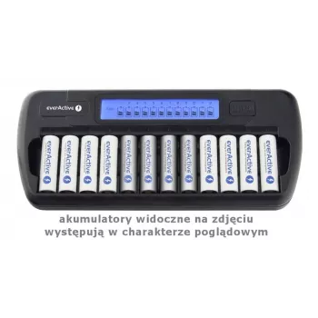 Akkulaturi everActive NC-1200 – yleislaturi 12 akulle AA/AAA, 12 V tulo, musta