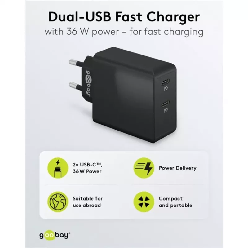 Sisälaturi Goobay 61757 pikalataus USB Type-C 2 porttia musta