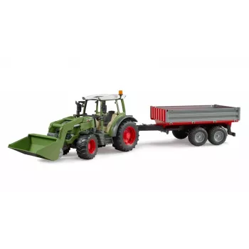 Lelutraktori BRUDER Fendt Vario 211 etukuormaajalla ja sivuperävaunulla