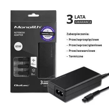 Qoltec 52415 virtalähde yhteensopiva Samsung Sony 65 W | 3 pistoketta | +virtajohto