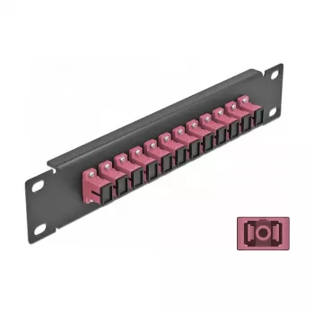 Kuitu-kytkentäpaneeli DeLOCK 10 inch 12 porttia SC Simplex violetti 1U musta