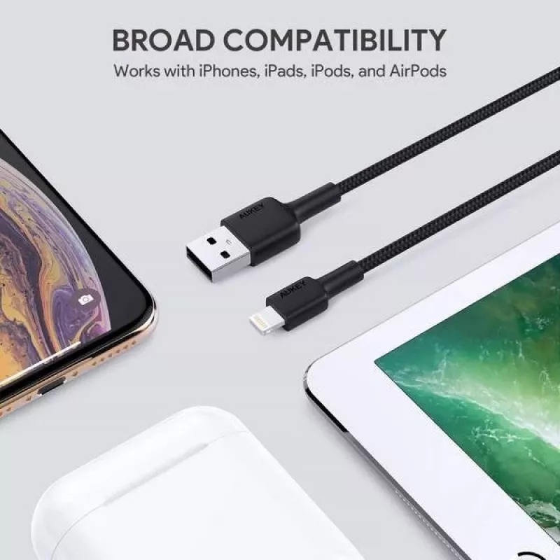 AUKEY CB-AL05 Lightning–USB-A MFi-nailonkaapeli, 2 m, musta