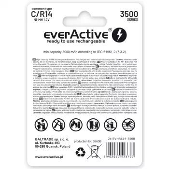 Uudelleenladattavat paristot everActive R14/C Ni-MH 3500 mAh käyttövalmis