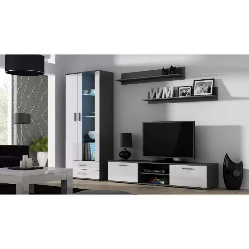Cama TV-taso SOHO 180 harmaa/valkoinen kiiltävä