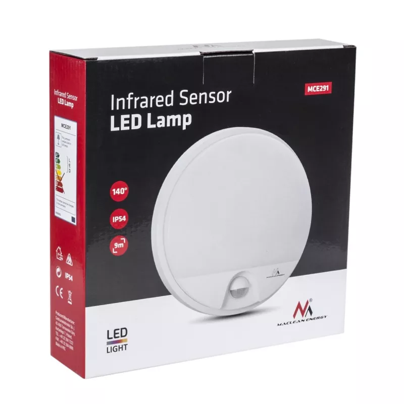 LED-valaisin MACLEAN MCE291W IR-liiketunnistimella, 10 W, 3000 K
