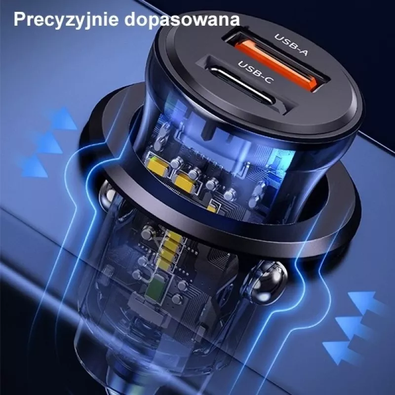 Autolaturi usams CC164CC01 30W 1×USB-A ja 1×USB-C nopeaan lataukseen
