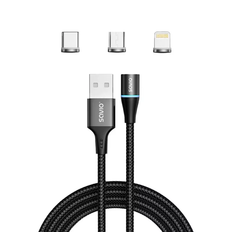 Savio CL-152 USB-kaapeli 1 m USB 2.0 USB C Micro USB A/Lightning musta