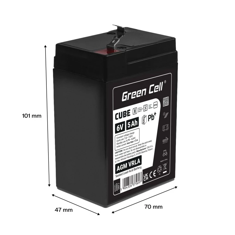 UPS-akku sinetöity lyijyakku Green Cell AGM6V5AH-J 6 V 5 Ah