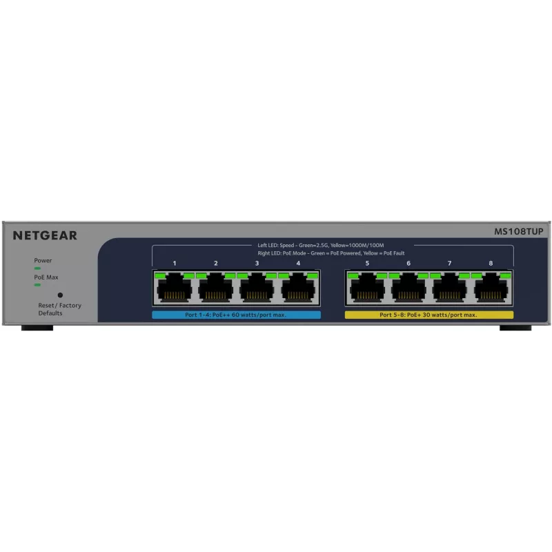 NETGEAR MS108TUP hallitsematon L2 2.5G Ethernet (100/1000/2500) Power over Ethernet (PoE) harmaa