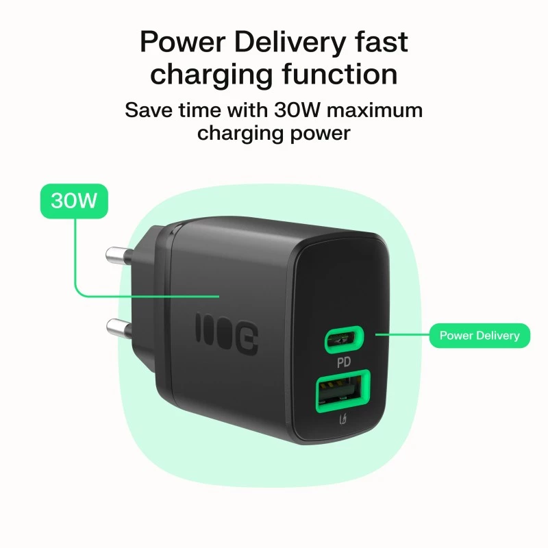 Laturi Green Cell PowerSource Duo30 – 1× USB-A, 1× USB-C, 3A