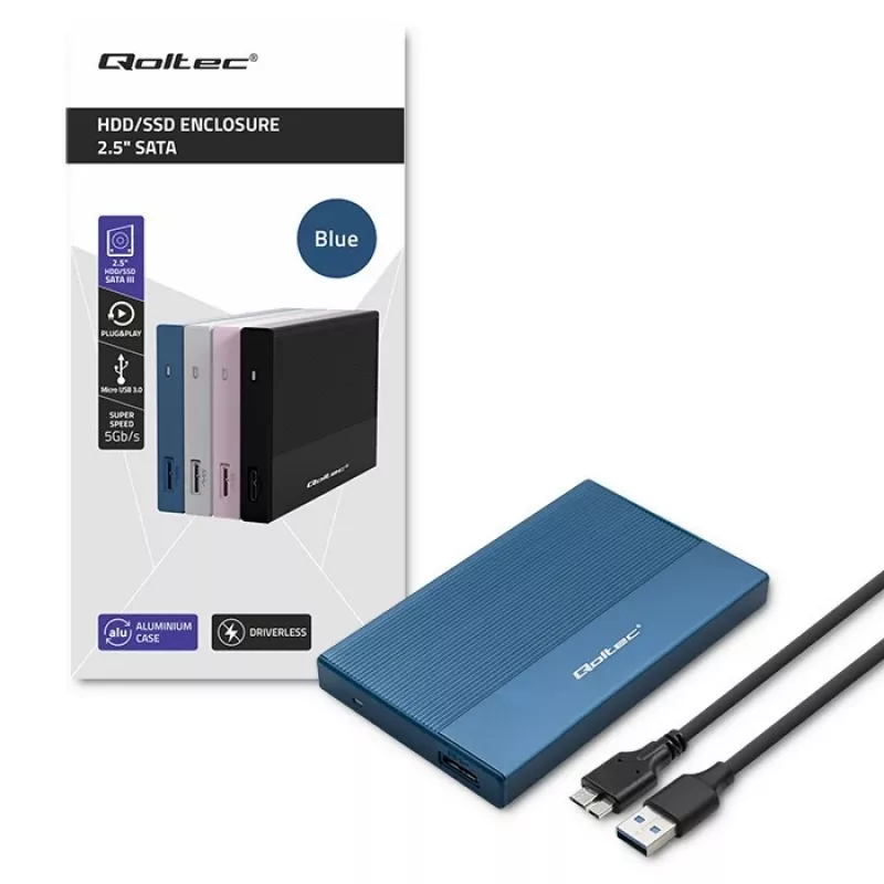 Ulkoinen 2,5 tuuman SSD/HDD-kotelo QOLTEC 52276 USB 3.0 SATA jopa 2 TB