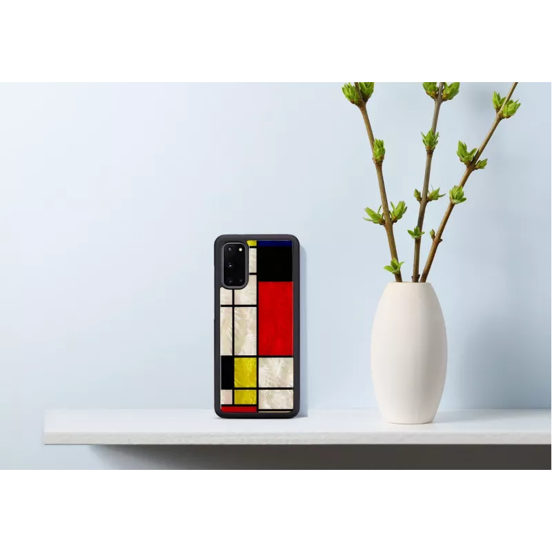 iKins suojakotelo Samsung Galaxy S20:lle, musta Mondrian-muotoilu