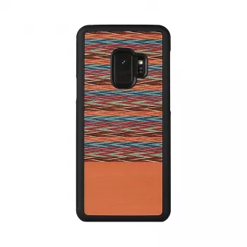 Älypuhelinkotelo man and wood Galaxy S9 — ruskea ruutukuvio mustalla reunalla