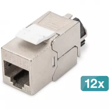 Digitus Cat.6A suojattu Keystone-moduuli älykkäällä kaapelinhallinnalla, 12 kpl, hopea