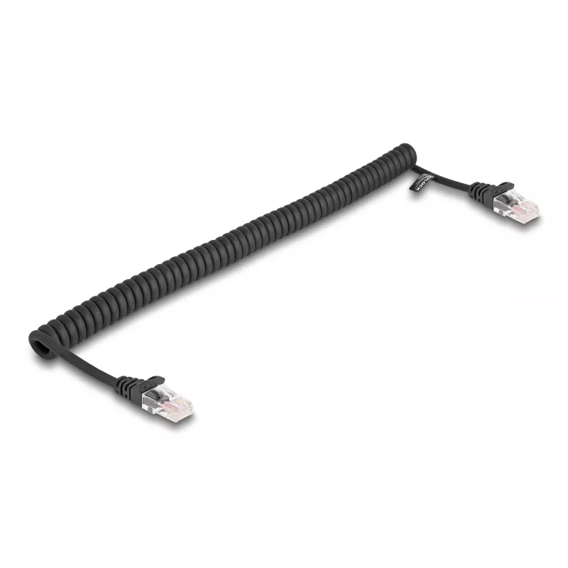 Verkkokaapeli DeLOCK RJ45 spiraalikaapeli pistoke - pistoke Cat.5e 1 m musta