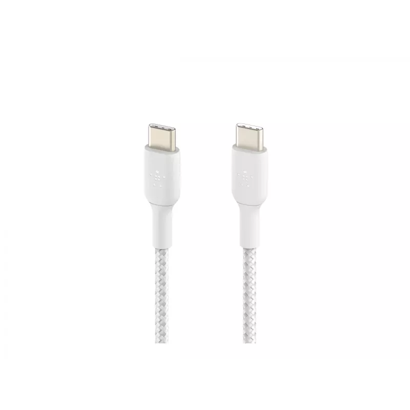 Kaapeli punottu USB-C - USB-C 1 m valkoinen