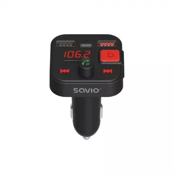 SAVIO FM-lähetin, Bluetooth 5.3, QC 3.0-laturi, LED-näyttö, Bass Boost, TR-15, musta
