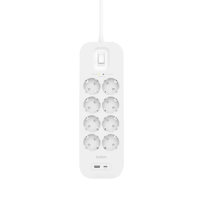 SurgePlus 8x sukopistorasia 1xUSB-A 1xUSB-C 900J 2 m