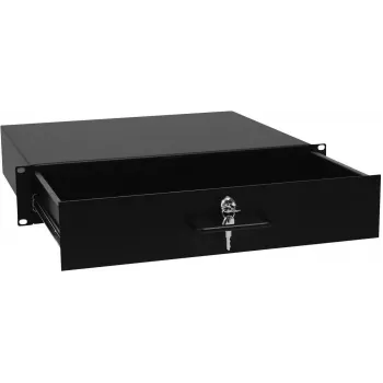 Rack-laatikko lukolla Omnitronic 2U – malli 30100952, etuasennettava metallinen säilytyslaatikko 19 tuuman rackeihin