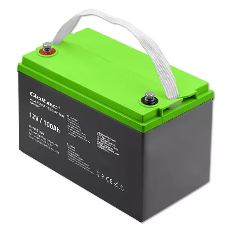 Geeliakku QOLTEC 53080 12V 100Ah — suljettu ladattava akku varavirransyöttöön