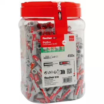 fischer-tulppa DUOPOWER 8x40 BigBox vaaleanharmaa/punainen 450 kpl uudelleensuljettava (570549)