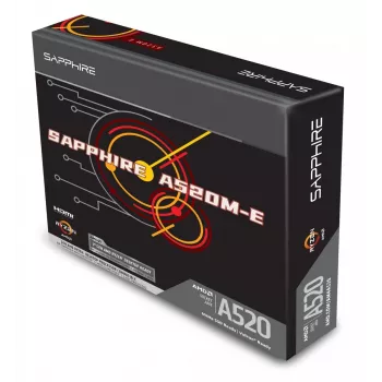Micro-ATX-emolevy Sapphire A520M-E AM4-kantaan, AMD A520-piirisarja, 2x DDR4 DIMM, max. 64 GB, PCIe 3.0 x16/x1, SATA III, Gigabit LAN