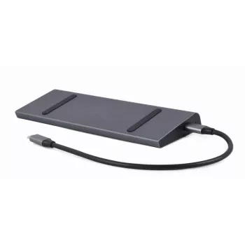 Kannettavan telakka Gembird A-CM-COMBO9-02 USB 3.2 Gen 1 Type-C, HDMI, VGA, 3×USB-A, Gigabit Ethernet, 87W PD, harmaa