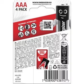 Energizer paristot Alkaline Max AAA LR03, 4 kpl, ympäristöpakkaus