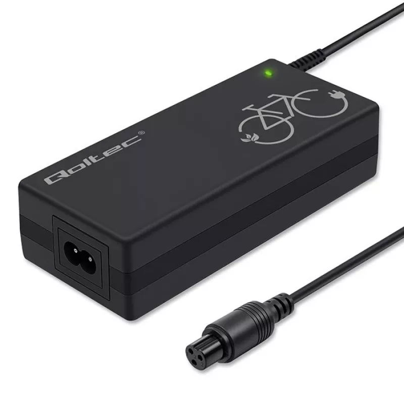Sähköpyörän laturi QOLTEC 36V–42V 2A GX12 3-pin-liittimellä