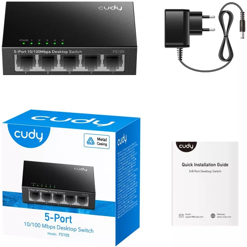 Hallitsematon kytkin Cudy FS105 5 porttia Fast Ethernet 10/100 musta