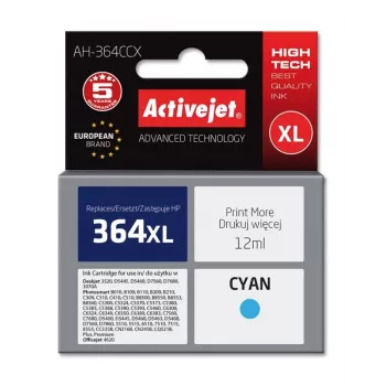 Yhteensopiva mustekasetti ActiveJet AH-364CCX syaani, korkea (XL) riitto, 12 ml, väriainepohjainen, korvaa HP 364XL CB323EE