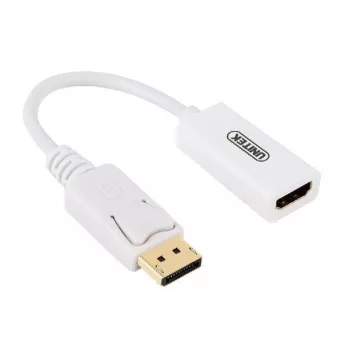 UNITEK kultapinnoitettu DisplayPort DP - HDMI 4K UHD HDTV uros-naaras-sovitinadapteri äänellä - Y-6332 valkoinen