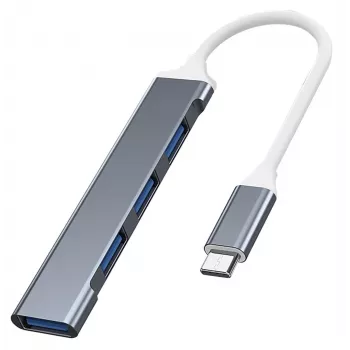 USB-keskitin VAKOSS TC-4125X — 1× USB 3.0 Type-A, 3× USB 2.0 Type-A, isäntä: USB Type-C, hopea