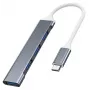 USB-keskitin VAKOSS TC-4125X — 1× USB 3.0 Type-A, 3× USB 2.0 Type-A, isäntä: USB Type-C, hopea