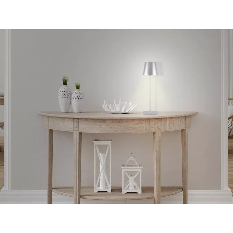 Beper P201UTP117 ladattava LED-pöytävalaisin, 1,5 W, kosketuskytkin, himmennettävä, 33 mm pullosovitin, vedenkestävä, hopea