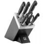 Veitsi-/veitsitukkisetti ZWILLING 35145-007-0 – 7-osainen kokkiveitsi, kuorimaveitsi, leipäveitsi, keittiösakset, musta tuki