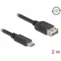 DELOCK USB 2.0 kaapeli 2 m — USB C – USB A, 0,48 Gbit/s, kullatut kontaktit, musta