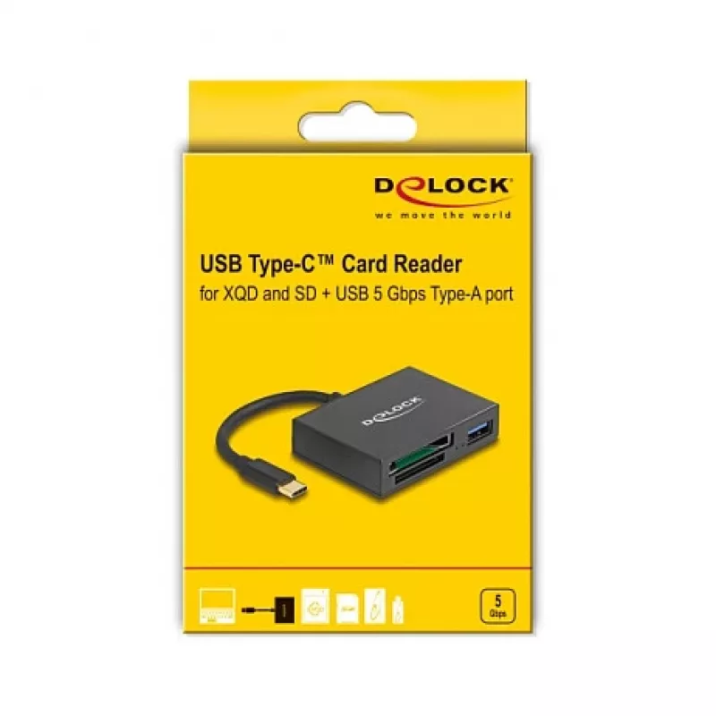 DeLOCK USB-C-kortinlukija XQD- ja SD-muistikorteille USB 5 Gbit/s