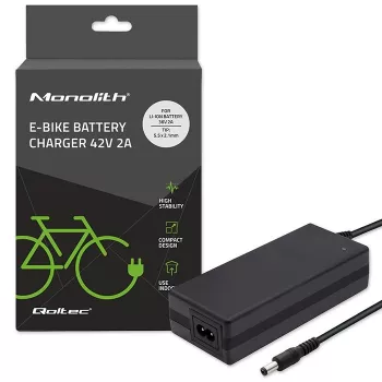 Qoltec 50761 sähköpyörän akkulaturi 36V | 42V | 2A | 5,5*2,5