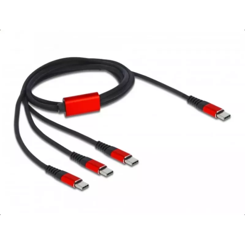 USB-latauskaapeli DeLOCK 3 in 1 USB Type-C 3 x USB Type-C 1 m musta/punainen