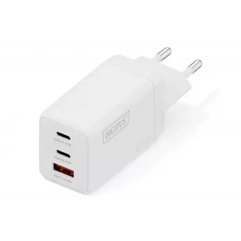Seinä USB-laturi DIGITUS DA-10303 67W GaN, 2× USB-C + 1× USB-A, 100–240V, valkoinen