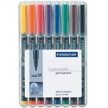 Pysyvä tussi Staedtler 317 WP8 musta sininen ruskea vihreä oranssi punainen violetti keltainen 8 kpl