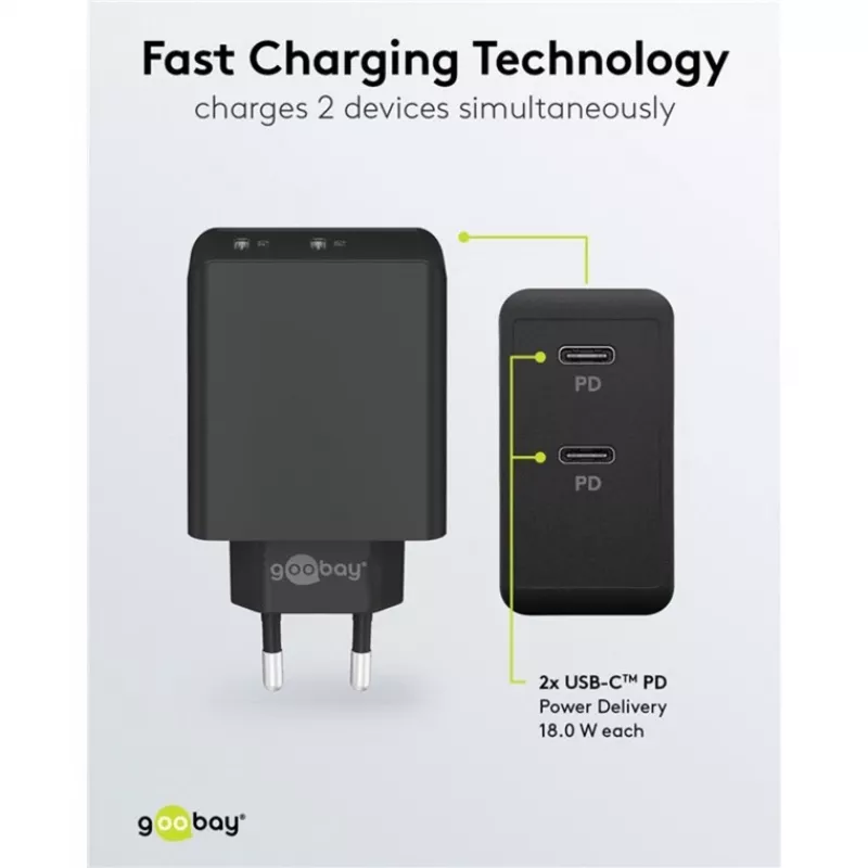 Sisälaturi Goobay 61757 pikalataus USB Type-C 2 porttia musta