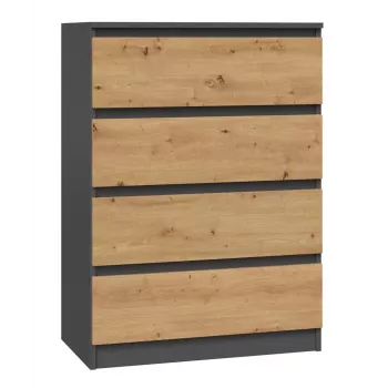 Kommode Top e Shop M4 ANTRACYT/ARTISAN – 4 laatikkoa, antrasiitin ja tammen värinen pinta, 700 × 400 × 970 mm, lastulevy
