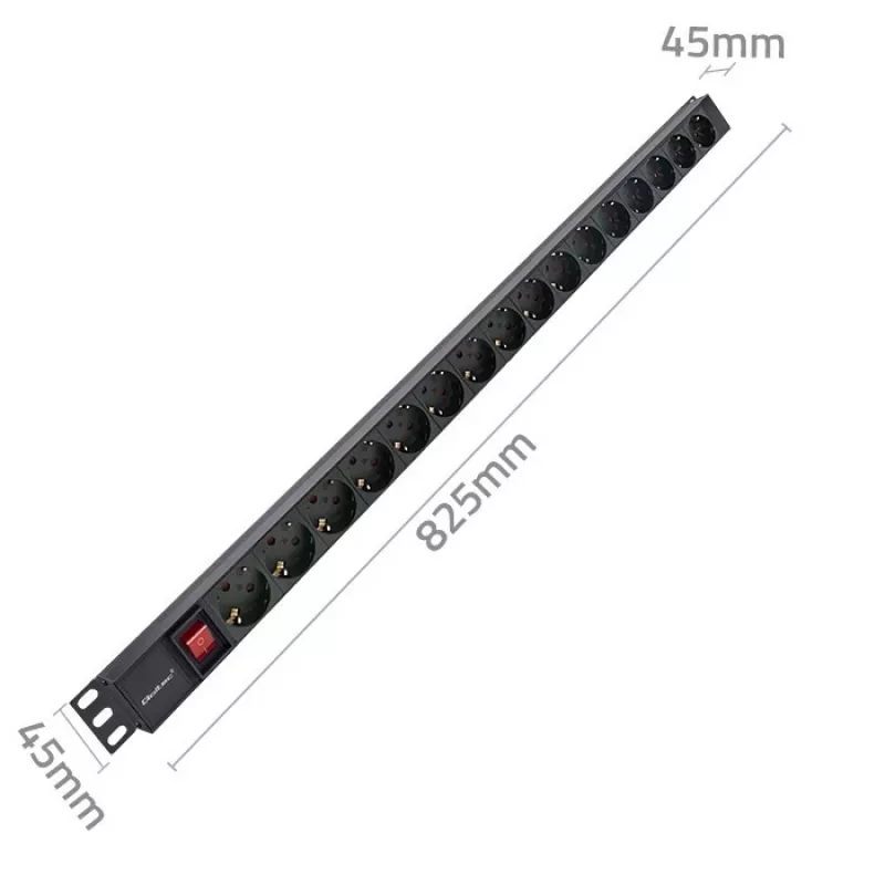 Qoltec alumiininen PDU RACKiin | 16A | 16 x Schuko | pystysuora | 1,8 m