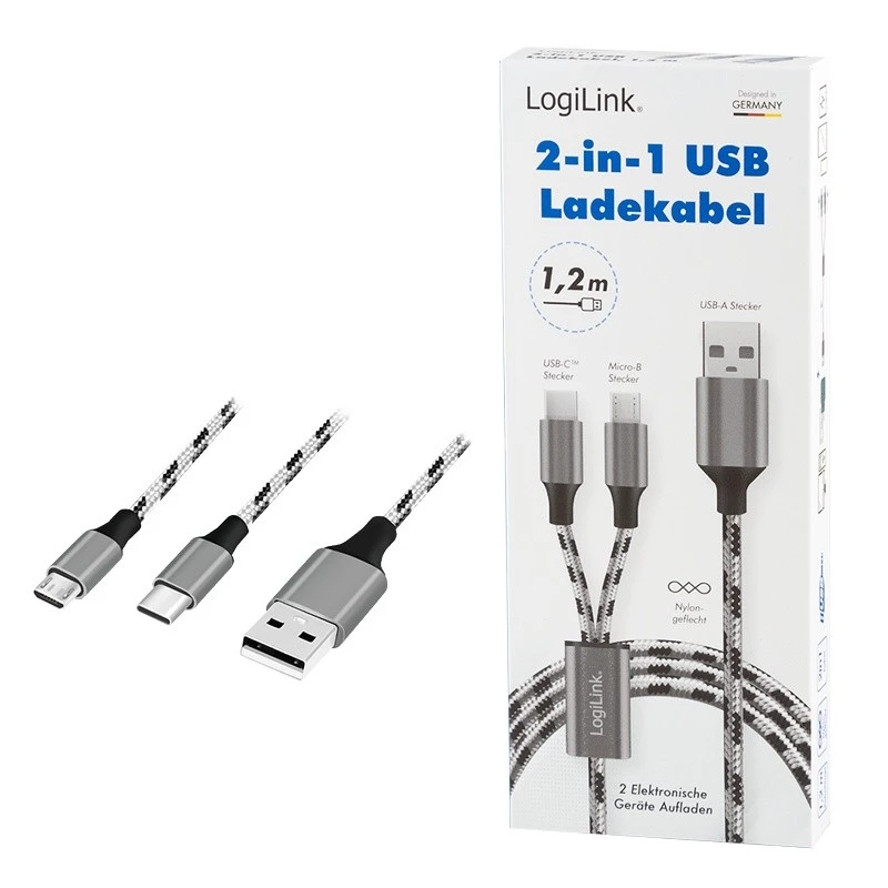LogiLink CU0202 USB-kaapeli USB 2.0 1,2 m USB A USB C/Micro-USB A harmaa