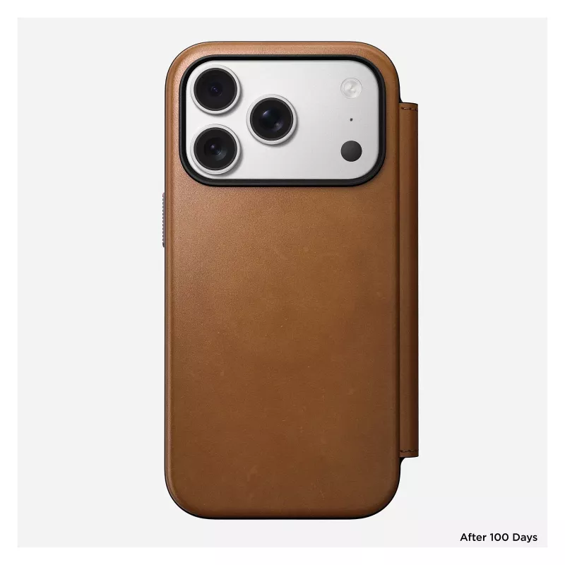 Nomad Modern Leather Folio -foliokotelo iPhone 17 Pro, nahka + alumiini, 6,3 inch (16 cm), Tan, 3 korttipaikkaa